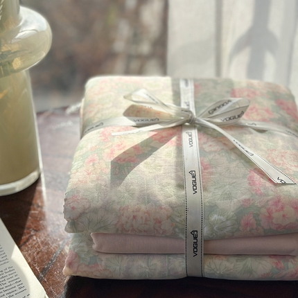 麦伦家居 2025新款全棉有氧双层纱简约款系列四件套 荷塘月色