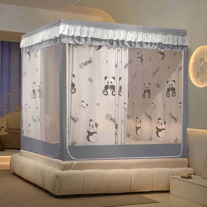 91家纺网 家纺一手货源 找家纺 冉美家纺  2025新款U型遮光方顶坐床蚊帐 熊猫竹子