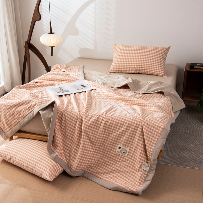 91家纺网 家纺一手货源 找家纺 鑫棉坊 2025新款全棉色织水洗棉A类棉花夏被可机洗空调被四件套床单枕套 初晴