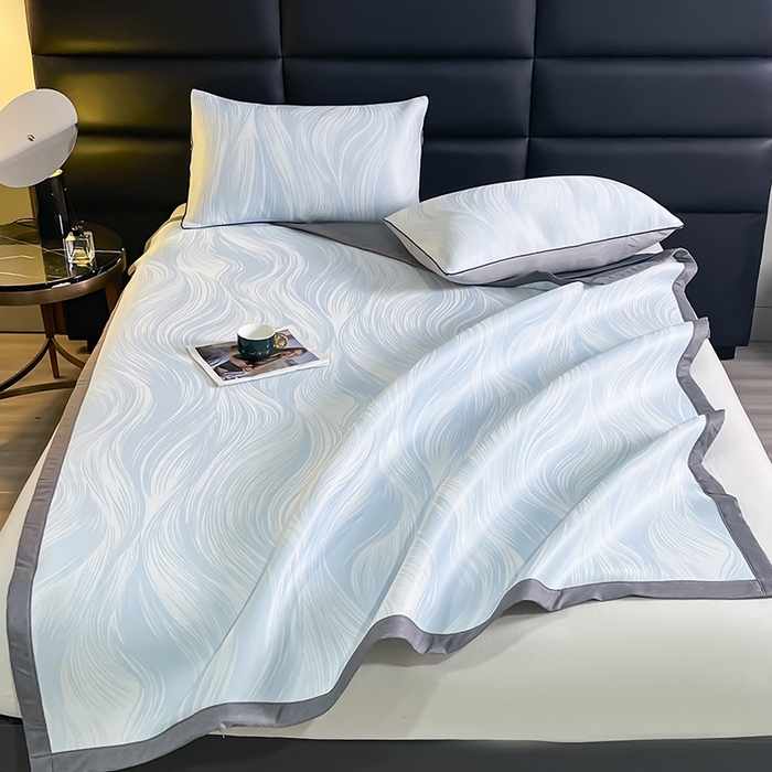 91家纺网 家纺一手货源 找家纺 锦罗绣 2025春夏新款PE中分子凉感提花软凉席席子 极简主义-蓝 床单款