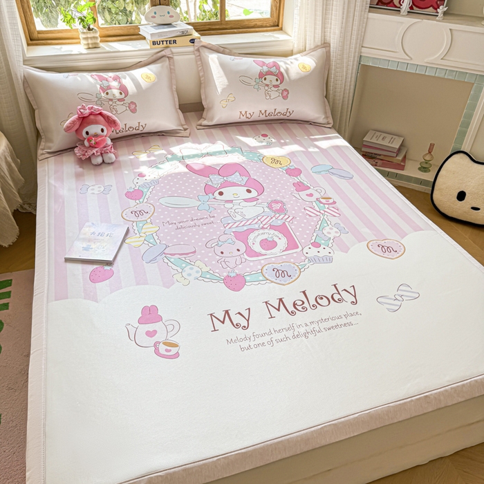 91家纺网 家纺一手货源 找家纺 博雅 2025新款三丽欧A类大版数码印花1200D冰丝凉席凉席席子 魔法美乐蒂