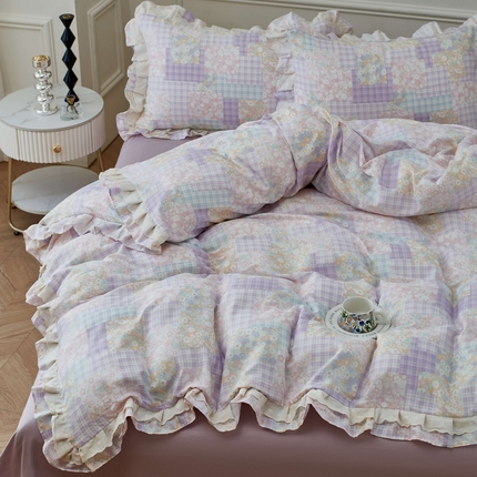 91家纺网 家纺一手货源 找家纺 （总）2025新款全棉纯棉A类双层纱双层蕾丝花边四件套