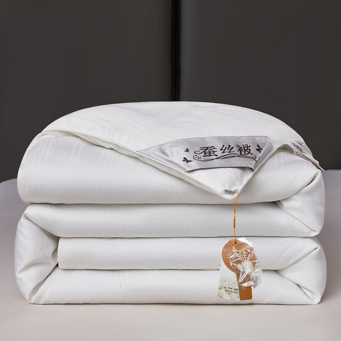91家纺网 家纺一手货源 找家纺 金同成家纺 2025新款缎条蚕丝被春秋被子母被冬被子被芯 云朵白