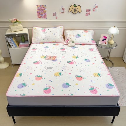 91家纺网 家纺一手货源 找家纺 （总）摩妮卡 2025新款小清新碳光冰丝软席床笠款单床笠三件套