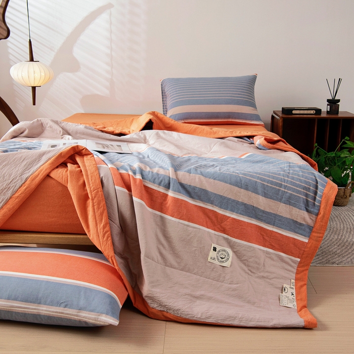 91家纺网 家纺一手货源 找家纺 鑫棉坊 2025新款全棉色织水洗棉A类棉花夏被可机洗空调被四件套床单枕套 妮可