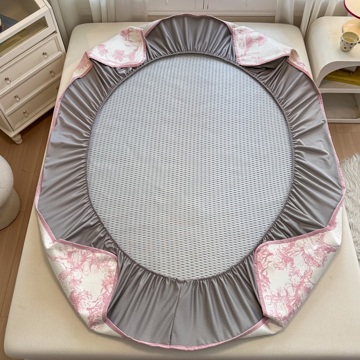 91家纺网 家纺一手货源 找家纺 迪乐妮 2025新款真冰藤印花床笠款凉席 丛林间-粉