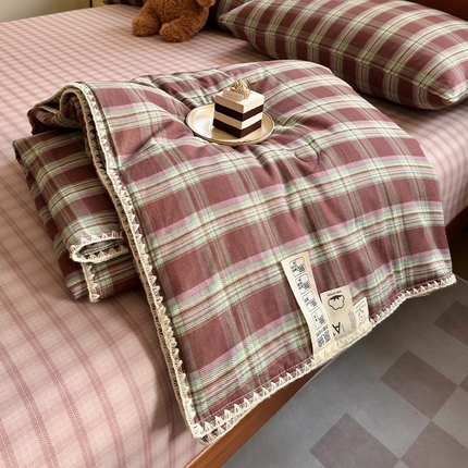 91家纺网 家纺一手货源 找家纺 （总）一加一 2025新款A类母婴级有氧全棉双层纱大豆纯棉夏凉被空调被四件套