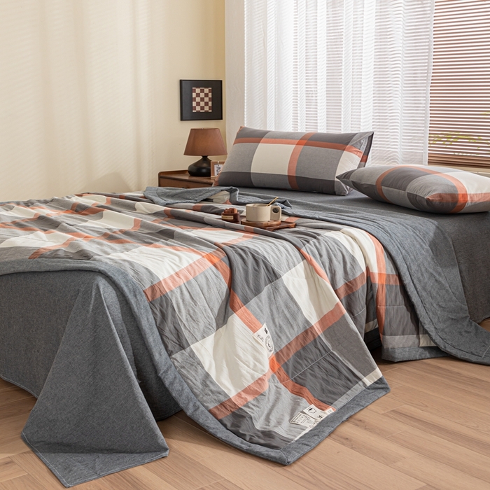 91家纺网 家纺一手货源 找家纺 鑫棉坊 2025新款全棉色织水洗棉A类棉花夏被可机洗空调被四件套床单枕套 柏林灰