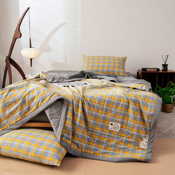 91家纺网 家纺一手货源 找家纺 鑫棉坊 2025新款全棉色织水洗棉A类棉花夏被可机洗空调被四件套床单枕套 博雅