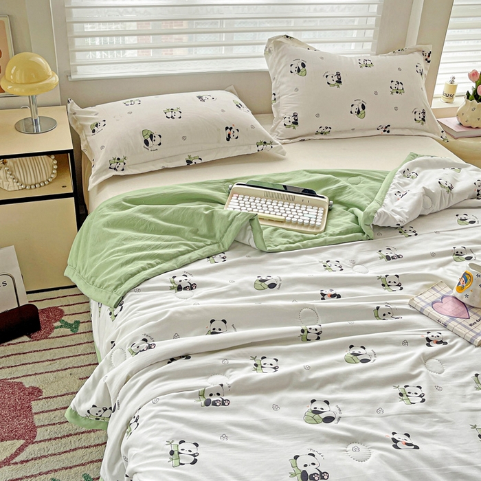 91家纺网 家纺一手货源 找家纺 富艺隆 2025新款水洗棉双层纱夏被 小熊猫