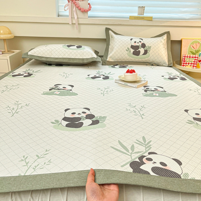 91家纺网 家纺一手货源 找家纺 迪乐妮 2025新款印花真冰藤冰凉席 可爱熊猫