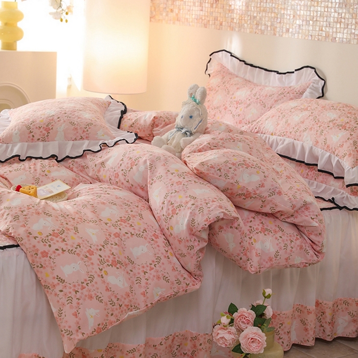 91家纺网 家纺一手货源 找家纺 金盛皇朝 2025新款加厚亲肤床裙夹棉单件三件套四件套韵语花香