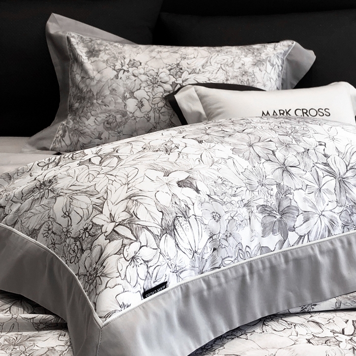 91家纺网 家纺一手货源 找家纺 佳汐蓝2025新款典雅诗意花卉全棉印花四件套券后不低于438/458元 雾隐巴黎-星空灰