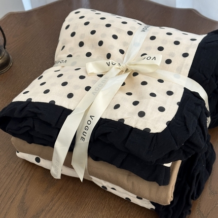 91家纺网 家纺一手货源 找家纺 （总）黛馨 2025新款全棉纯棉A类小清新双层纱四件套-皱皱边系列