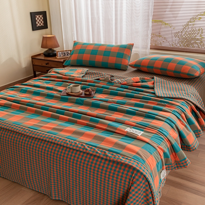 91家纺网 家纺一手货源 找家纺 鑫棉坊 2025新款全棉色织水洗棉A类棉花夏被可机洗空调被四件套床单枕套 北辰