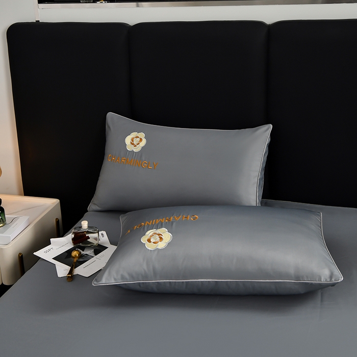 91家纺网 家纺一手货源 找家纺 优尚家纺 2025新款水洗天丝刺绣夏被夏被四件套 深冬灰