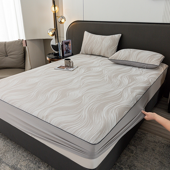 91家纺网 家纺一手货源 找家纺 锦罗绣 2025春夏新款PE中分子凉感提花软凉席席子 极简主义-香槟 床笠款