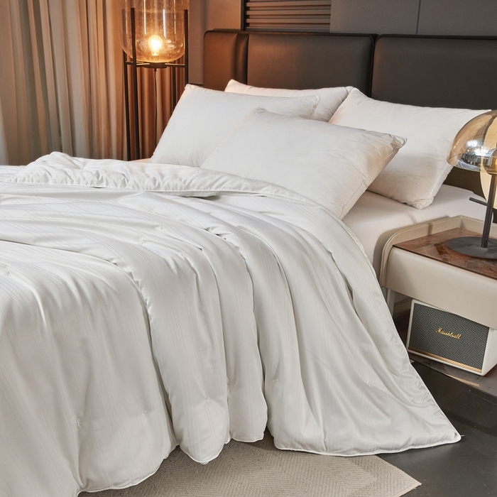 91家纺网 家纺一手货源 找家纺 金同成家纺 2025新款缎条蚕丝被春秋被子母被冬被子被芯 云朵白