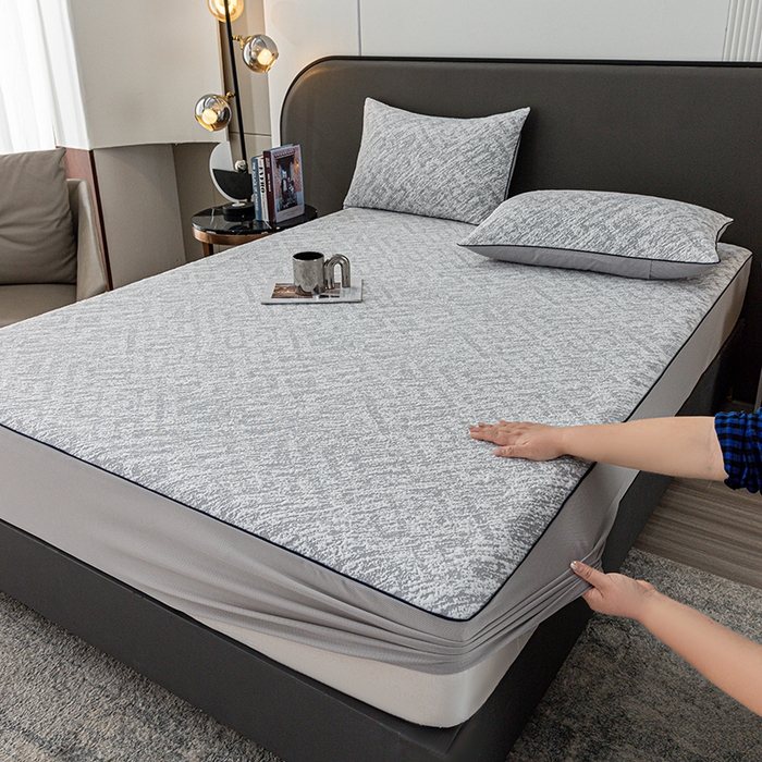 91家纺网 家纺一手货源 找家纺 锦罗绣 2025春夏新款PE中分子凉感提花软凉席席子 流金岁月-灰 床笠款