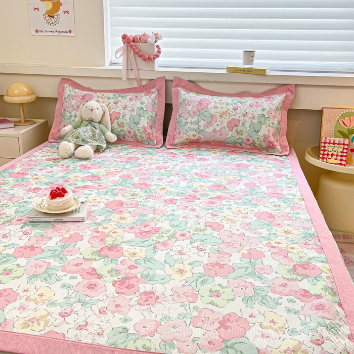 91家纺网 家纺一手货源 找家纺 迪乐妮 2025新款印花真冰藤冰凉席 繁花