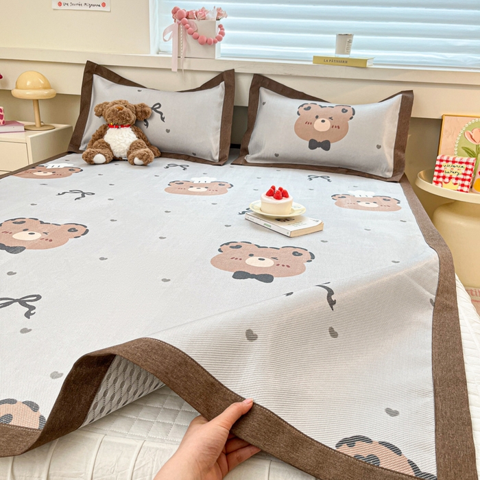 91家纺网 家纺一手货源 找家纺 迪乐妮 2025新款印花真冰藤冰凉席 爱心熊