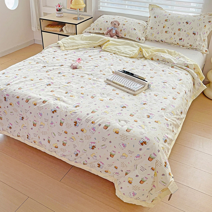 91家纺网 家纺一手货源 找家纺 富艺隆 2025新款水洗棉双层纱夏被 小豆喵