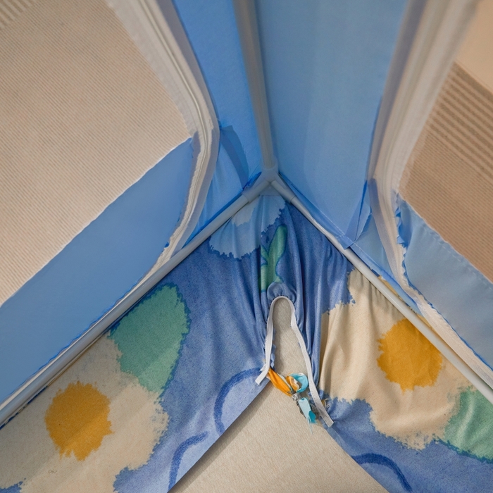 91家纺网 家纺一手货源 找家纺 冉美家纺  2025新款U型遮光方顶坐床蚊帐 帕帕狗-蓝