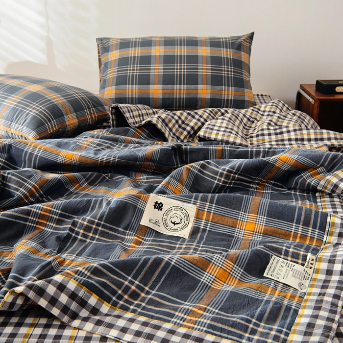 91家纺网 家纺一手货源 找家纺 鑫棉坊 2025新款全棉色织水洗棉A类棉花夏被可机洗空调被四件套床单枕套 伯恩