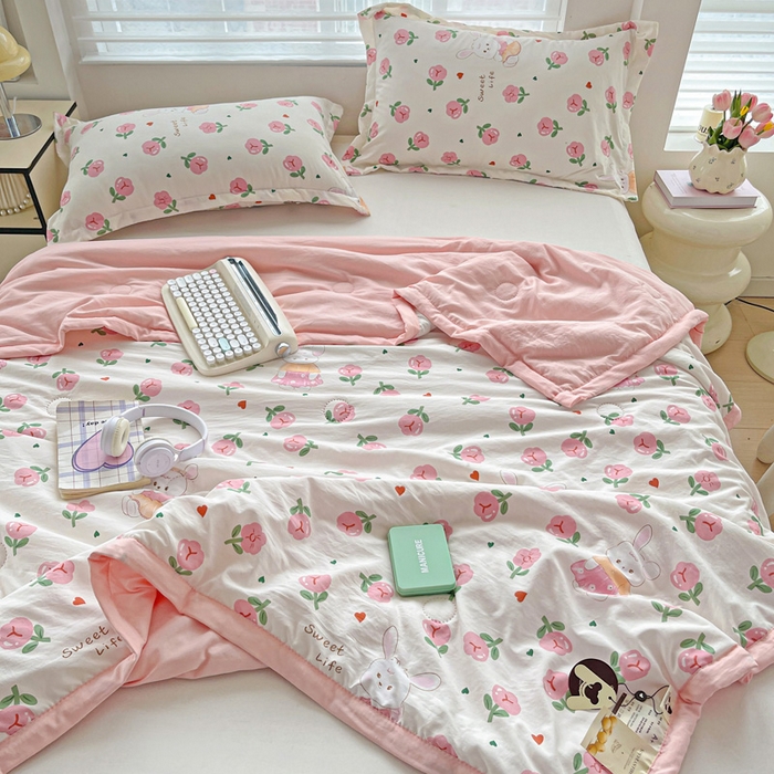 91家纺网 家纺一手货源 找家纺 富艺隆 2025新款水洗棉双层纱夏被 曼塔玫瑰