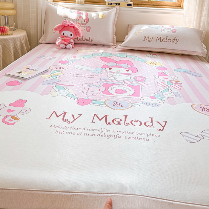 91家纺网 家纺一手货源 找家纺 博雅 2025新款三丽欧A类大版数码印花1200D冰丝凉席凉席席子 魔法美乐蒂