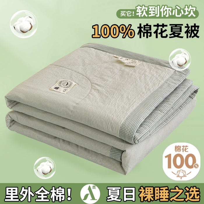 91家纺网 家纺一手货源 找家纺 鑫棉坊 2025新款全棉色织水洗棉A类棉花夏被可机洗空调被四件套床单枕套 浅绿谧意