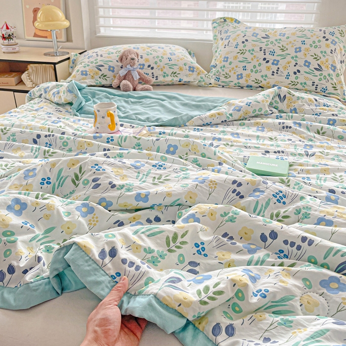 91家纺网 家纺一手货源 找家纺 富艺隆 2025新款水洗棉双层纱夏被 海岛清茶