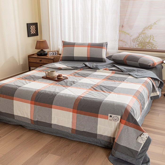 91家纺网 家纺一手货源 找家纺 鑫棉坊 2025新款全棉色织水洗棉A类棉花夏被可机洗空调被四件套床单枕套 柏林灰