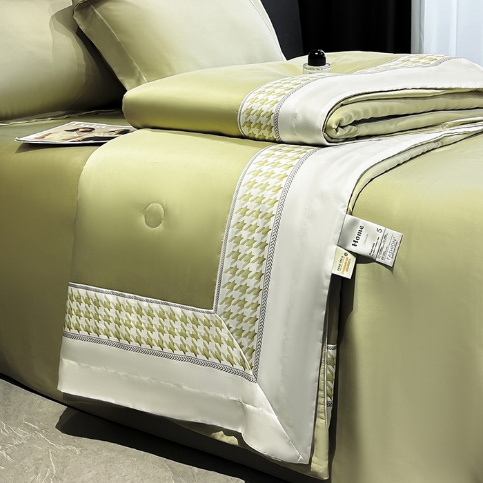 91家纺网 家纺一手货源 找家纺 露梦家纺 2025新款A类水洗真丝数码边莫兰迪系列夏被子被芯 莫兰迪-香草绿