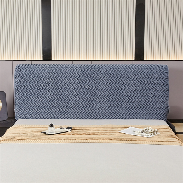 91家纺网 家纺一手货源 找家纺 情恒家纺 2025新款德芙绒工艺款全包床头罩 丹宁蓝