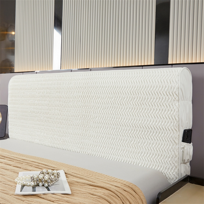 91家纺网 家纺一手货源 找家纺 情恒家纺 2025新款德芙绒工艺款全包床头罩 云朵白