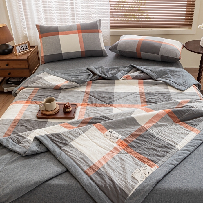 91家纺网 家纺一手货源 找家纺 鑫棉坊 2025新款全棉色织水洗棉A类棉花夏被可机洗空调被四件套床单枕套 柏林灰