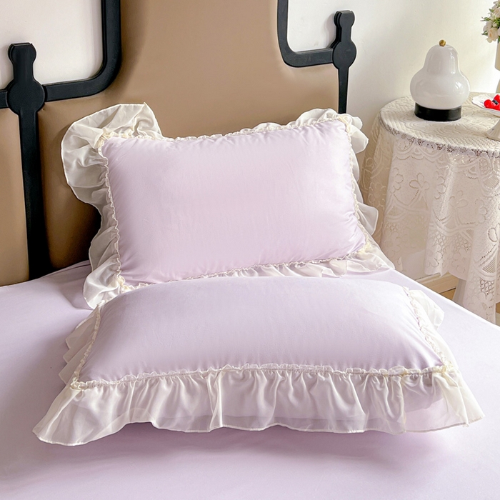 91家纺网 家纺一手货源 找家纺 艺玲家纺 2025新款糯小棉爱丽莎雪纺花边四件套 爱丽莎-紫