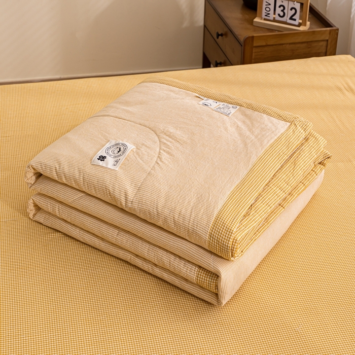 91家纺网 家纺一手货源 找家纺 鑫棉坊 2025新款全棉色织水洗棉A类棉花夏被可机洗空调被四件套床单枕套 浅杏谧境