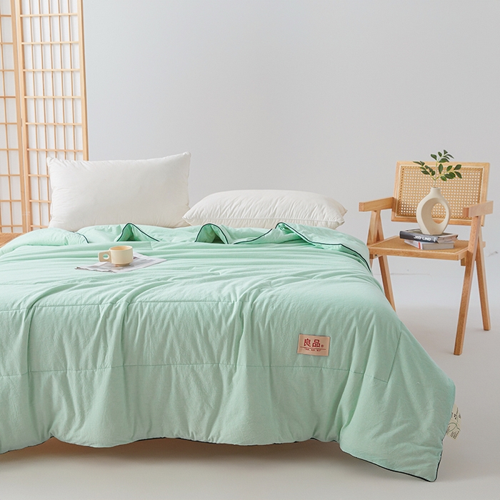 91家纺网 家纺一手货源 找家纺 熙宴家纺 2025新款纯色水洗棉新疆棉花夏被 水绿