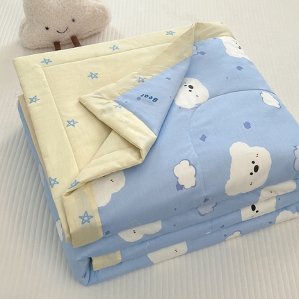 寻米 2025新款13070全棉纯棉印花夏被夏凉被空调被 云朵小熊