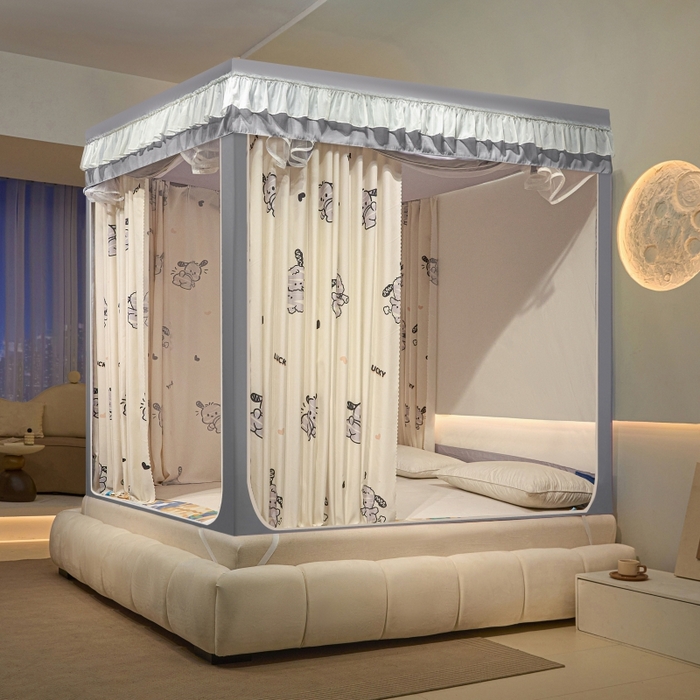 91家纺网 家纺一手货源 找家纺 冉美家纺  2025新款U型遮光方顶坐床蚊帐 帕帕狗-灰