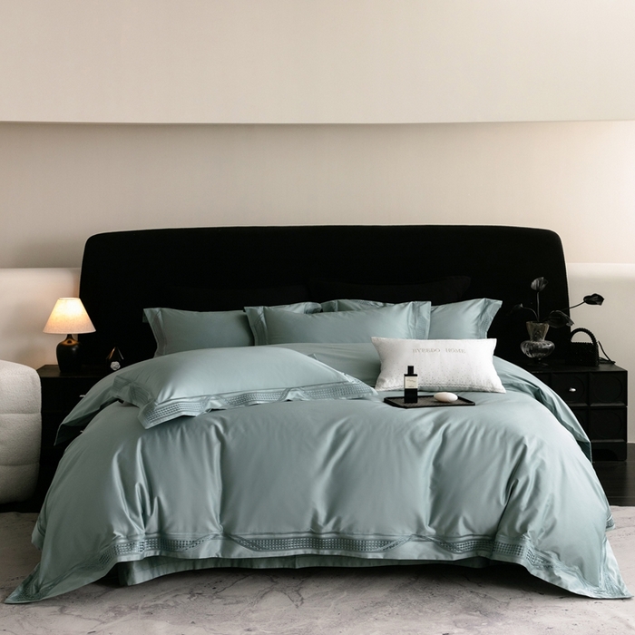 91家纺网 家纺一手货源 找家纺 馨蕊家居 2025春夏新品100s高奢典藏简约全棉系列 棉凯伦-北卡蓝