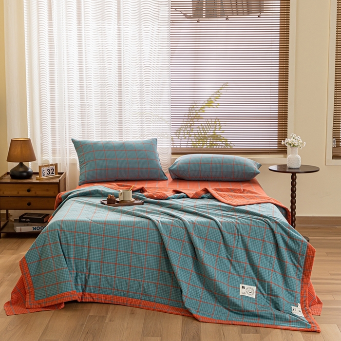 91家纺网 家纺一手货源 找家纺 鑫棉坊 2025新款全棉色织水洗棉A类棉花夏被可机洗空调被四件套床单枕套 百香果