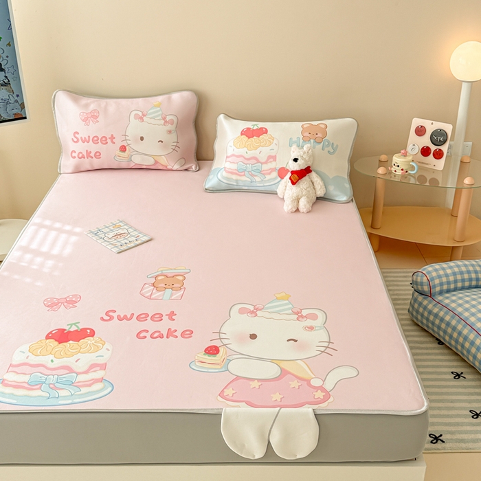 91家纺网 家纺一手货源 找家纺 慕尚家纺 2025新款凉感卡通工艺席床笠-Kitty猫