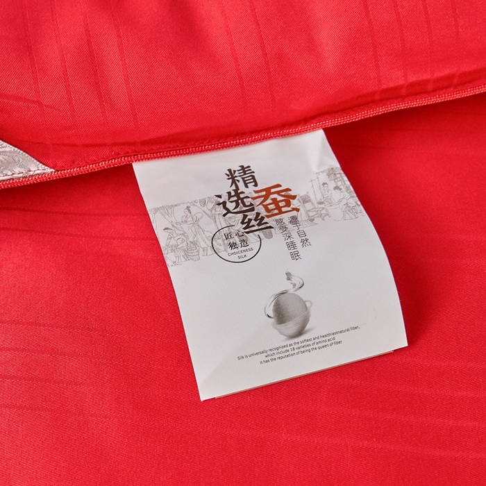 91家纺网 家纺一手货源 找家纺 金同成家纺 2025新款缎条蚕丝被春秋被子母被冬被子被芯 中国红