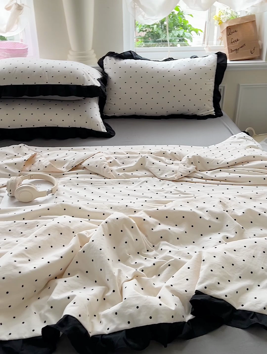 91家纺网 家纺一手货源 找家纺 鑫利来家纺 2025爆款法式赫本风水洗棉韩版荷叶花边云朵棉夏被夏凉被空调被四件套直播爆款 波点