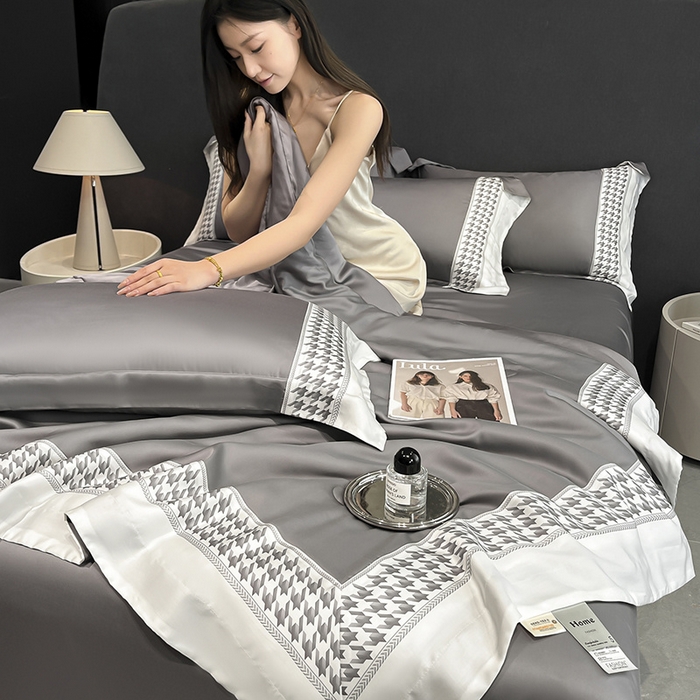 91家纺网 家纺一手货源 找家纺 露梦家纺 2025新款A类水洗真丝数码边莫兰迪系列夏被子被芯 莫兰迪-高级灰