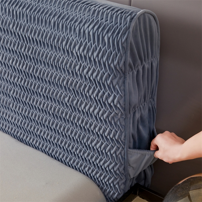 91家纺网 家纺一手货源 找家纺 情恒家纺 2025新款德芙绒工艺款全包床头罩 丹宁蓝