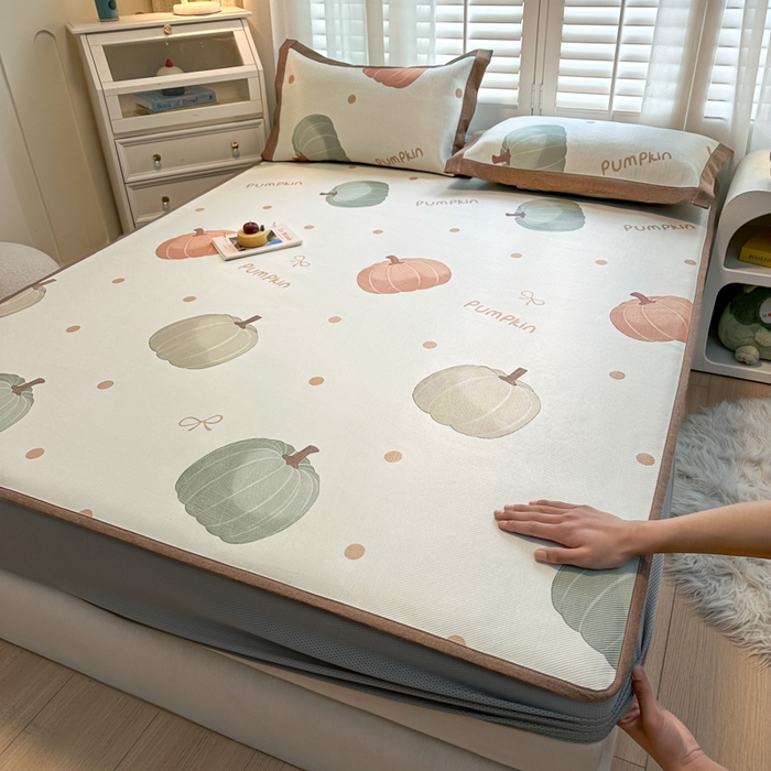 91家纺网 家纺一手货源 找家纺 迪乐妮 2025新款真冰藤印花床笠款凉席 南瓜